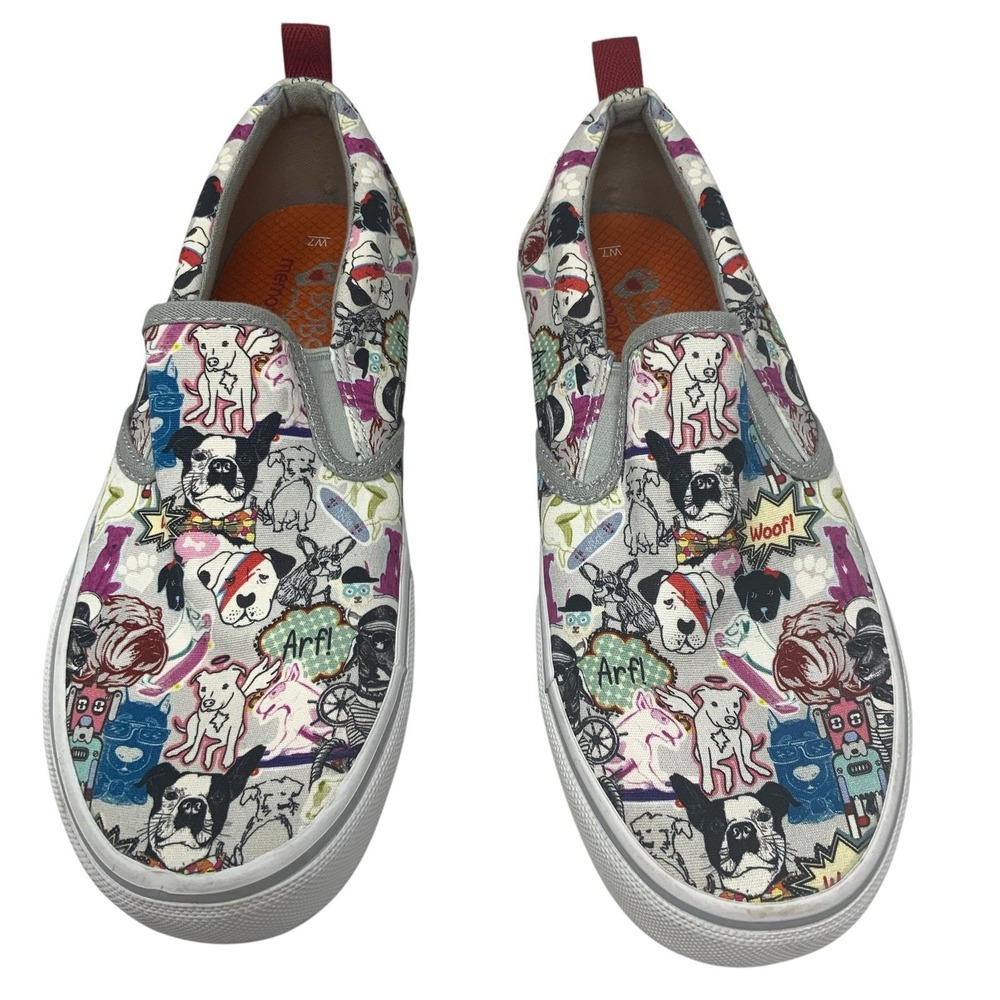 Skechers BOBS B Cute Dog Print Slip On Sneakers Memory Foam Multi Color Womens 7